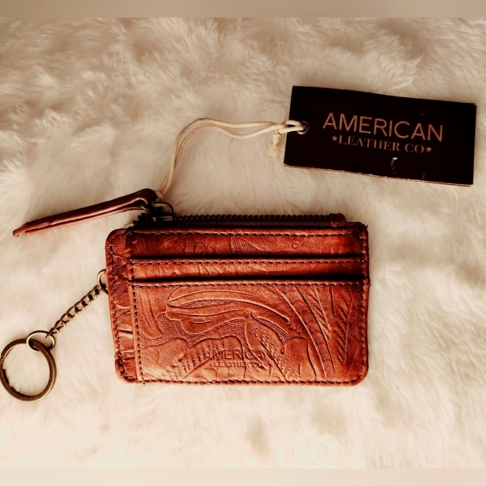 NWT! American Leather Co. Portland Wallet Embossed KeyChain Zipper Coin Pouch